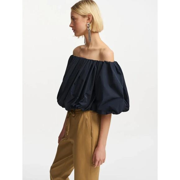 Essentiel Antwerp Women's Blue Bardot‎ Neck Taffeta Bodysuit Size 36/ US 6 - Picture 2 of 12